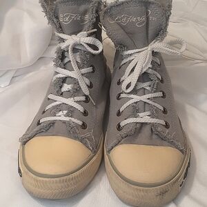 Ed Hardy Men's Skull, Heart, Aces High Top Sneakers.